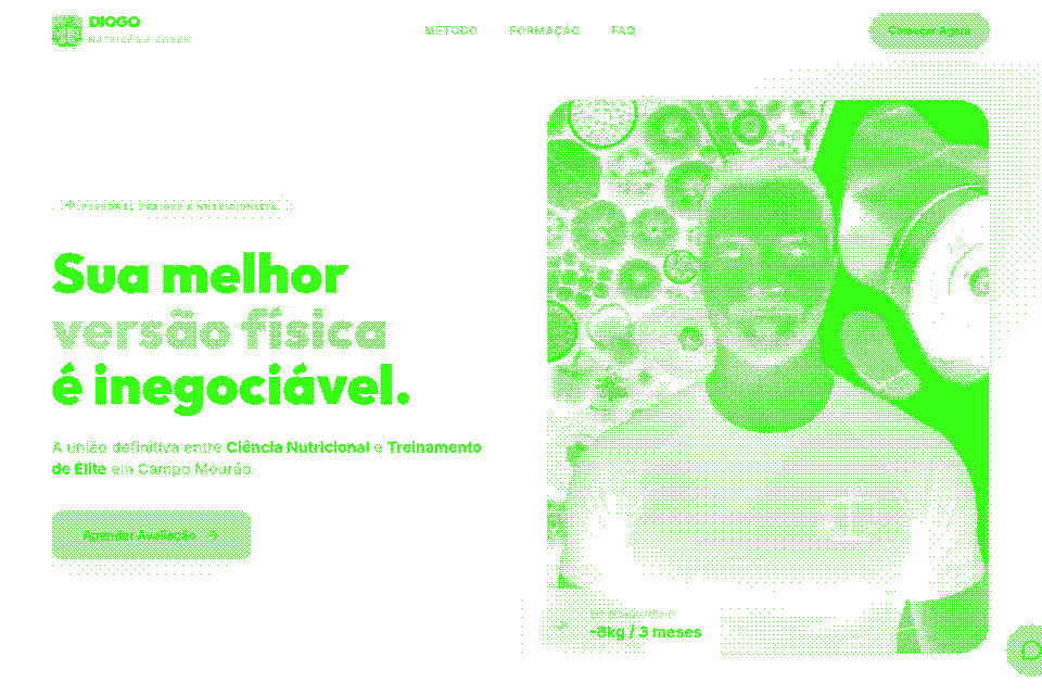 Hero da landing page do nutricionista, com dithering